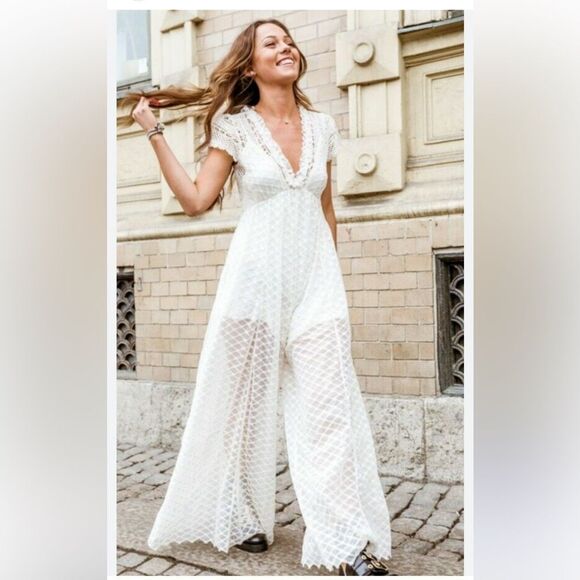 free people lace jumpsuit cream color Size x small - Picture 1 of 11